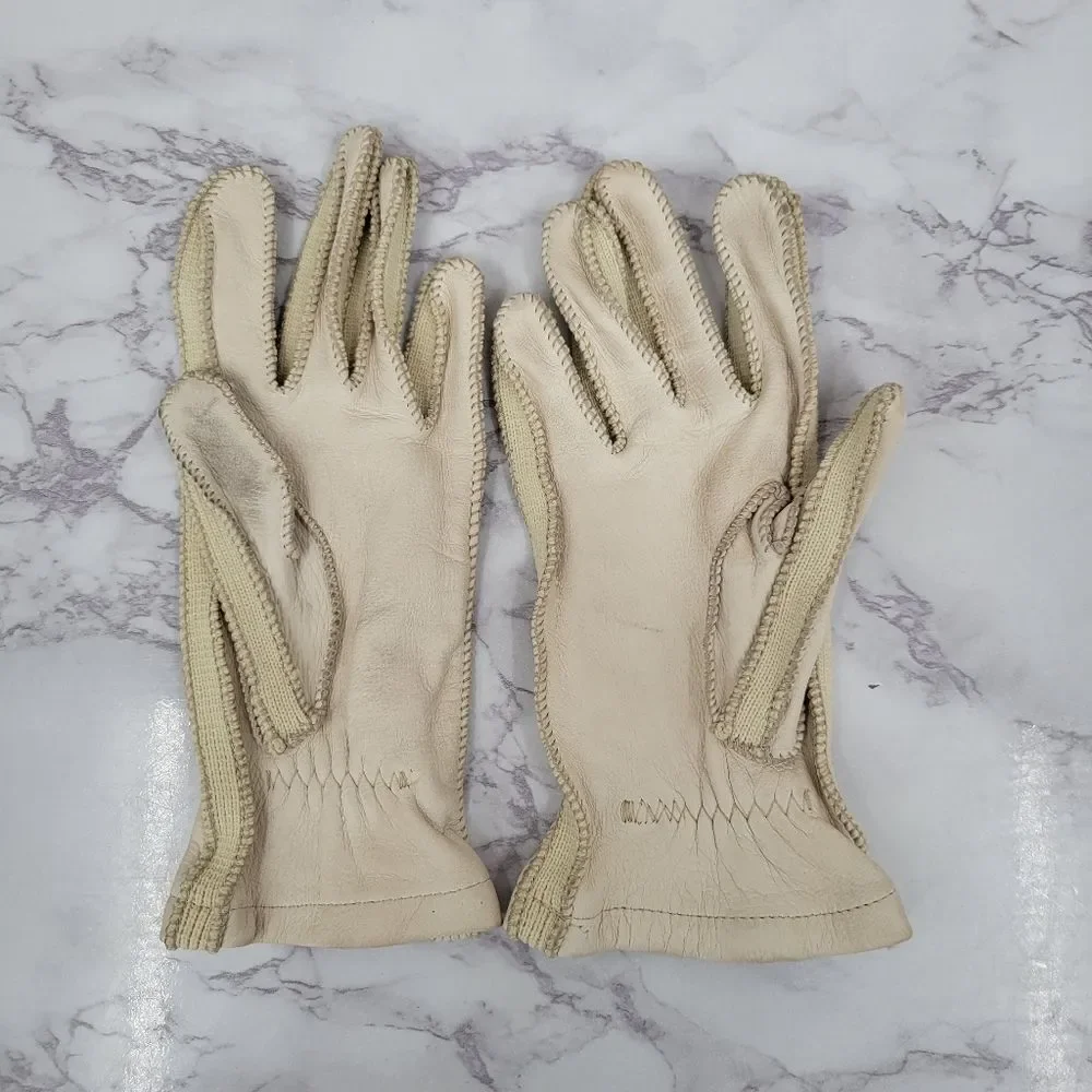 Vintage Deerskin Leather Bone Colored Leather Driving Gloves